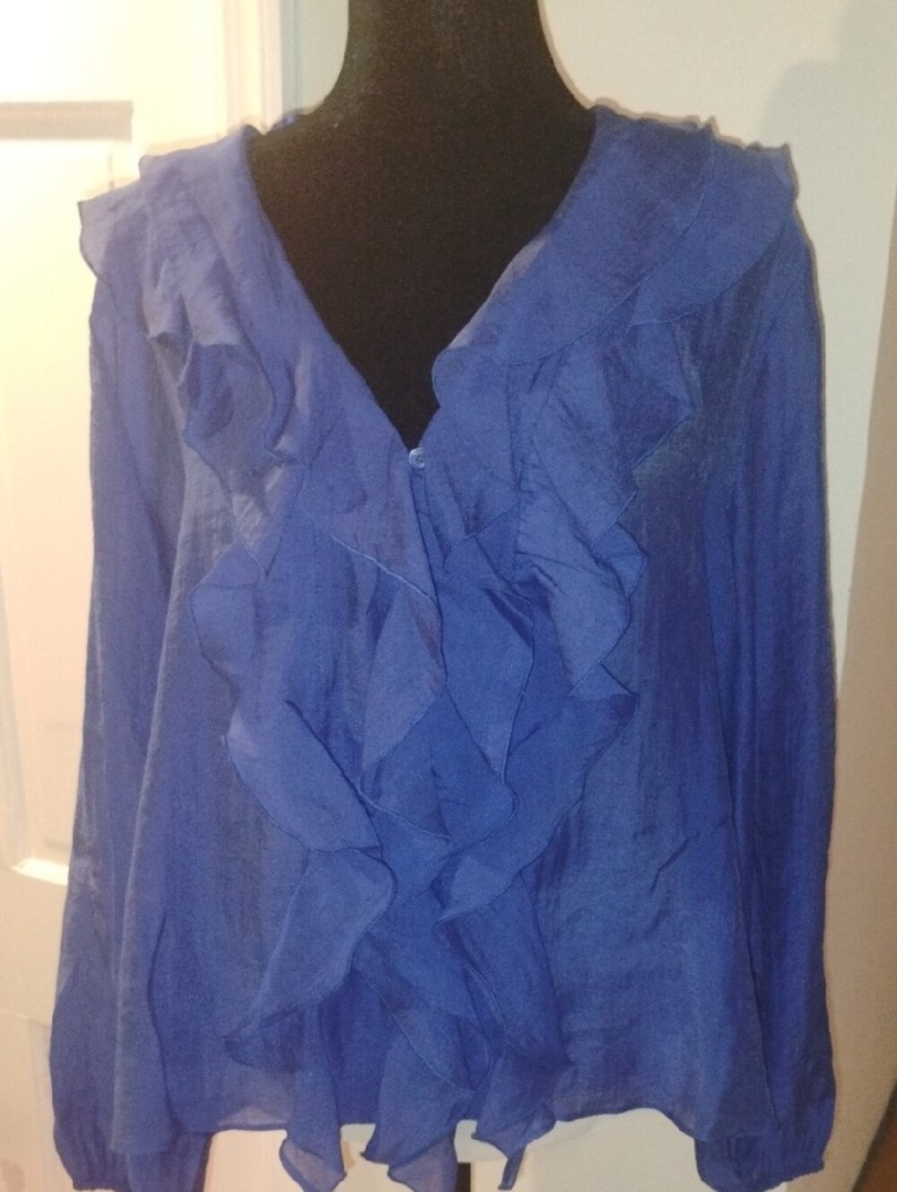 Zara Royal Blue Ruffled V-Neck Blouse XL NWT